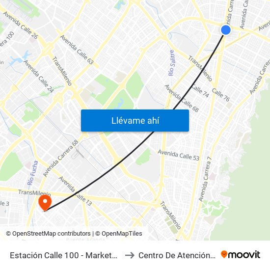 Estación Calle 100 - Marketmedios (Auto Norte - Cl 98) to Centro De Atención Prioritaria En Salud map