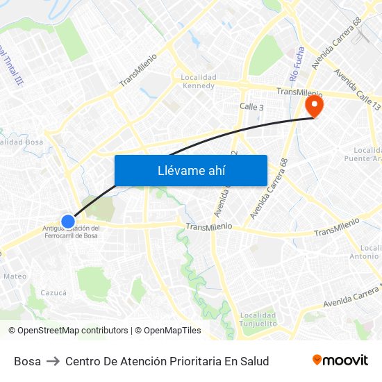 Bosa to Centro De Atención Prioritaria En Salud map