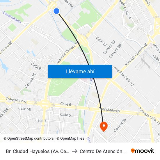 Br. Ciudad Hayuelos (Av. Centenario - Av. C. De Cali) to Centro De Atención Prioritaria En Salud map