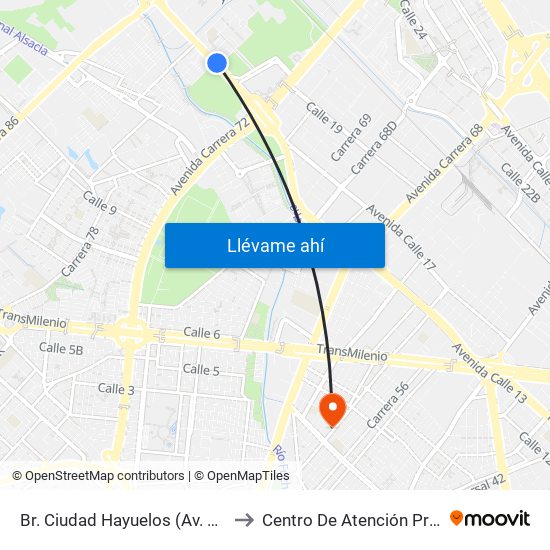 Br. Ciudad Hayuelos (Av. Centenario - Kr 78g) to Centro De Atención Prioritaria En Salud map