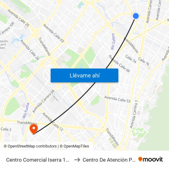 Centro Comercial Iserra 100 (Ac 100 - Kr 54) (B) to Centro De Atención Prioritaria En Salud map