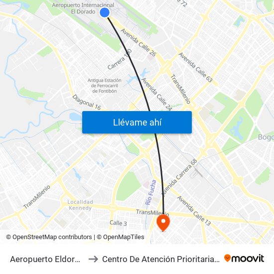 Aeropuerto Eldorado (B) to Centro De Atención Prioritaria En Salud map