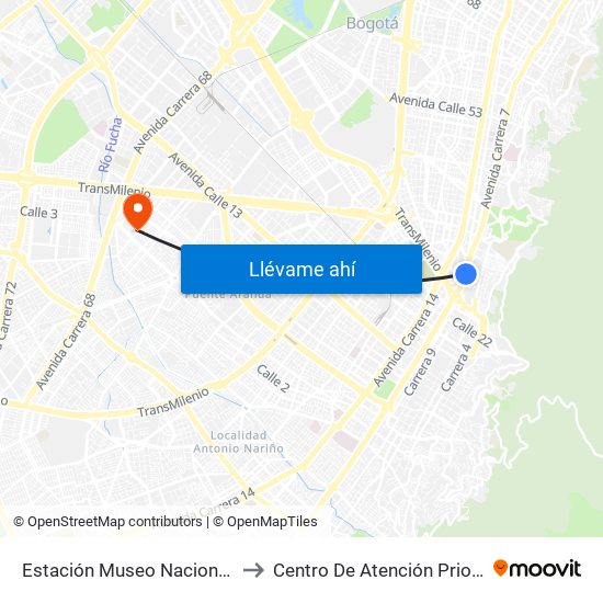 Estación Museo Nacional (Ak 7 - Cl 29) to Centro De Atención Prioritaria En Salud map