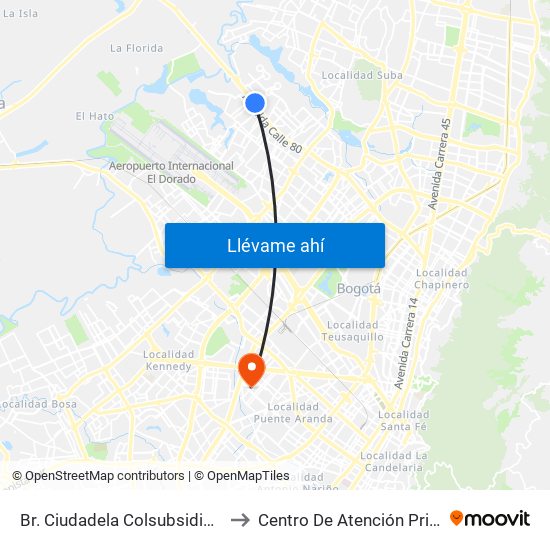 Br. Ciudadela Colsubsidio (Ac 80 - Kr 112a) to Centro De Atención Prioritaria En Salud map