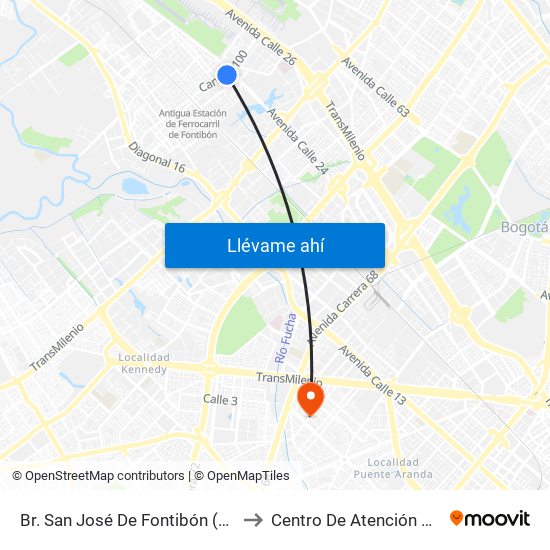 Br. San José De Fontibón (Kr 100 - Av. Esperanza) to Centro De Atención Prioritaria En Salud map