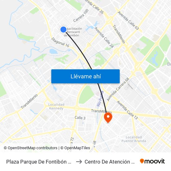 Plaza Parque De Fontibón Kr 100 (Kr 100 - Cl 17a) to Centro De Atención Prioritaria En Salud map