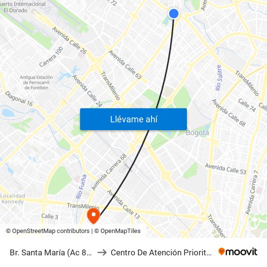 Br. Santa María (Ac 80 - Kr 73b) to Centro De Atención Prioritaria En Salud map