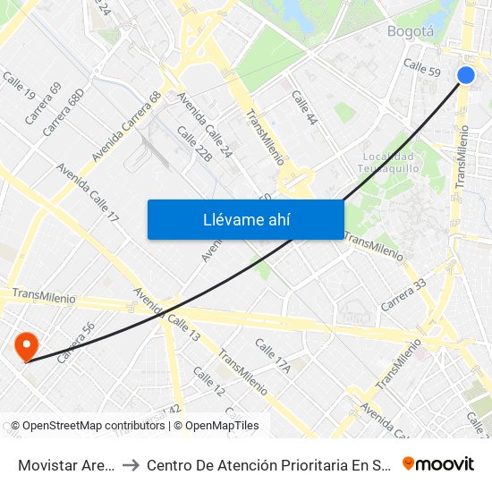 Movistar Arena to Centro De Atención Prioritaria En Salud map