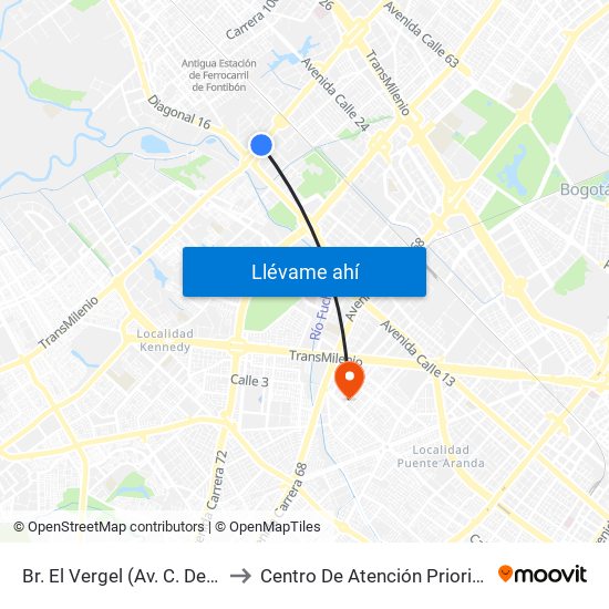 Br. El Vergel (Av. C. De Cali - Cl 18) to Centro De Atención Prioritaria En Salud map