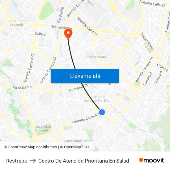 Restrepo to Centro De Atención Prioritaria En Salud map