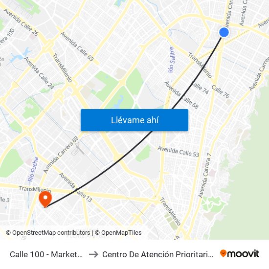 Calle 100 - Marketmedios to Centro De Atención Prioritaria En Salud map