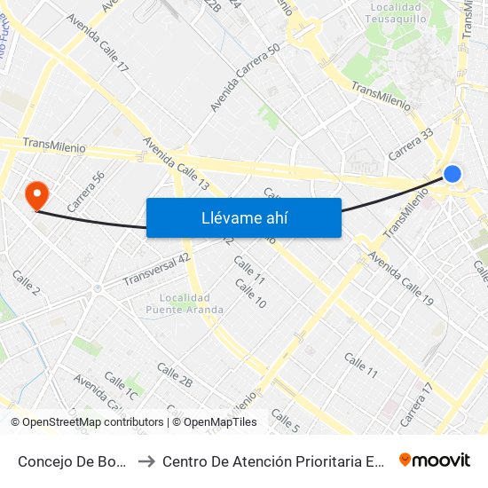 Concejo De Bogotá to Centro De Atención Prioritaria En Salud map