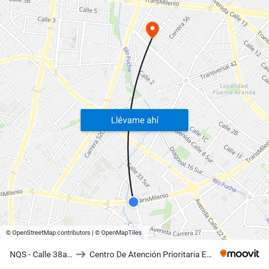 NQS - Calle 38a Sur to Centro De Atención Prioritaria En Salud map