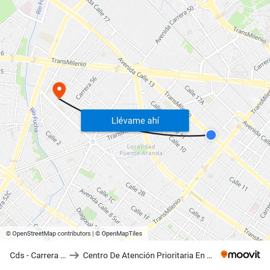 Cds - Carrera 32 to Centro De Atención Prioritaria En Salud map