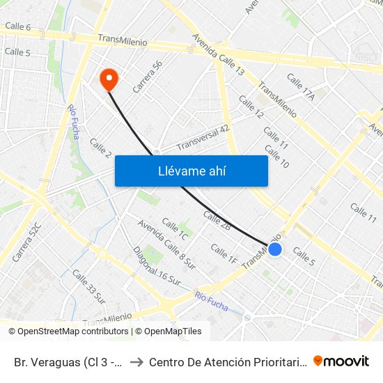 Br. Veraguas (Cl 3 - Kr 29a) to Centro De Atención Prioritaria En Salud map