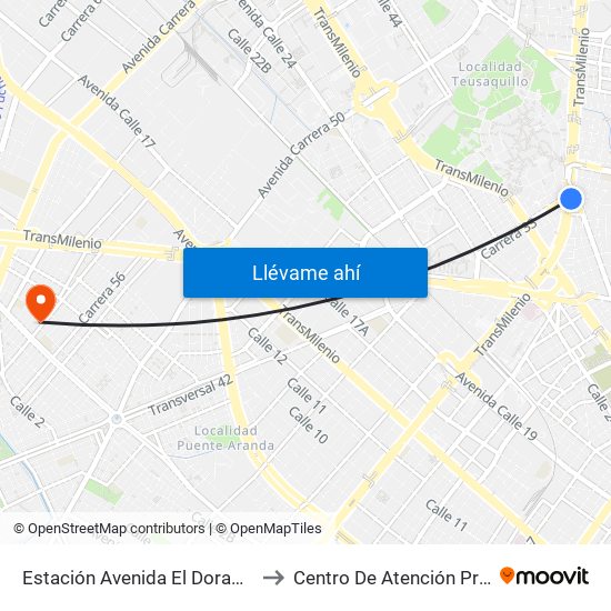 Estación Avenida El Dorado (Av. NQS - Cl 40a) to Centro De Atención Prioritaria En Salud map