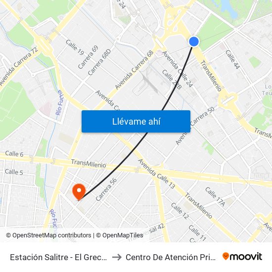 Estación Salitre - El Greco (Ac 26 - Ak 68) to Centro De Atención Prioritaria En Salud map