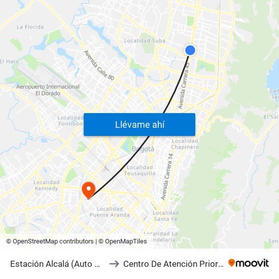 Estación Alcalá (Auto Norte - Cl 136) to Centro De Atención Prioritaria En Salud map