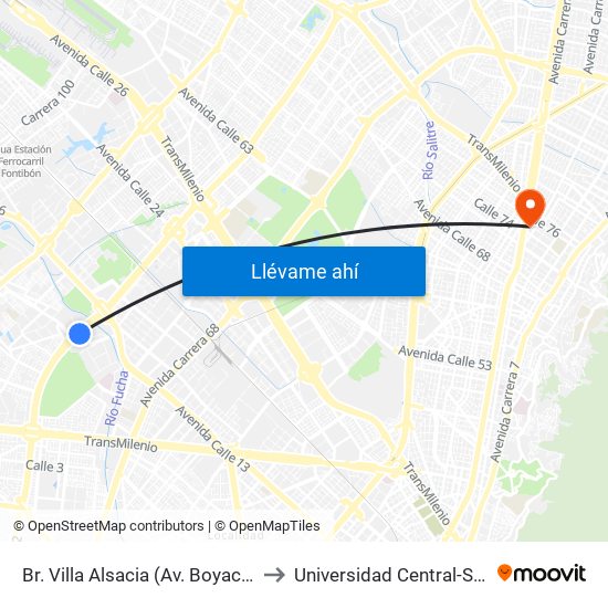 Br. Villa Alsacia (Av. Boyacá - Cl 12a) (A) to Universidad Central-Sede El Lago map