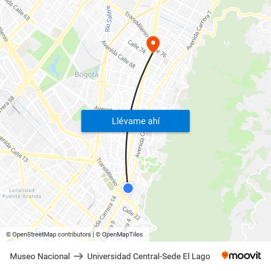 Museo Nacional to Universidad Central-Sede El Lago map