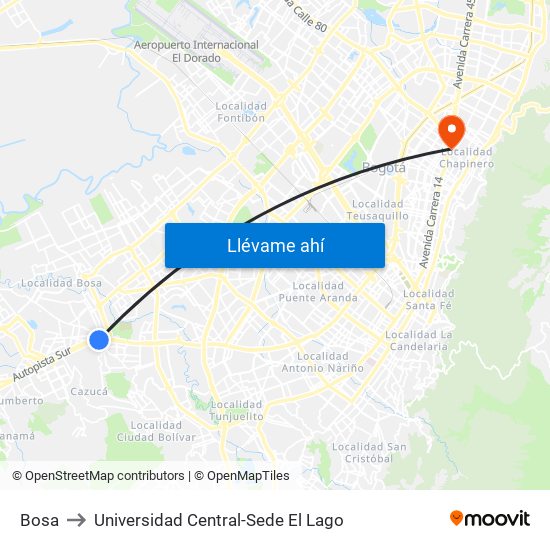 Bosa to Universidad Central-Sede El Lago map