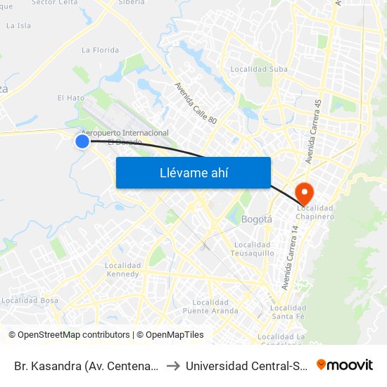 Br. Kasandra (Av. Centenario - Kr 134a) to Universidad Central-Sede El Lago map