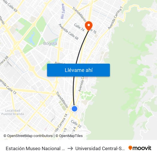 Estación Museo Nacional (Ak 7 - Cl 29) to Universidad Central-Sede El Lago map