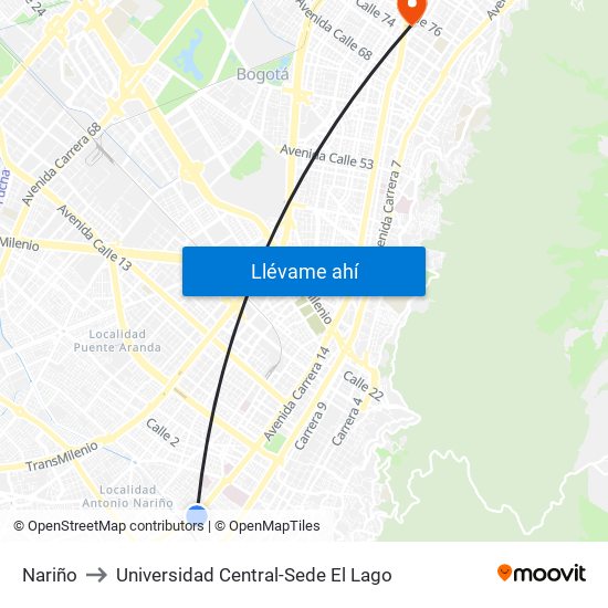 Nariño to Universidad Central-Sede El Lago map