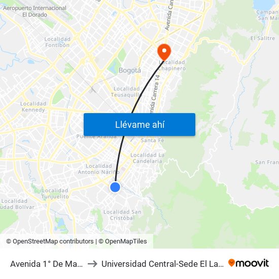 Avenida 1° De Mayo to Universidad Central-Sede El Lago map