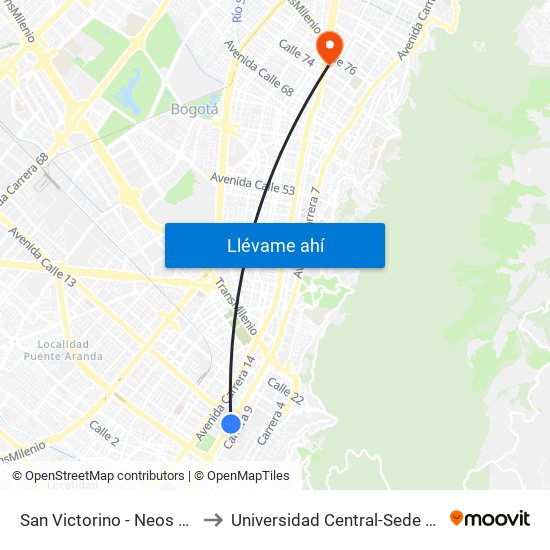 San Victorino - Neos Centro to Universidad Central-Sede El Lago map