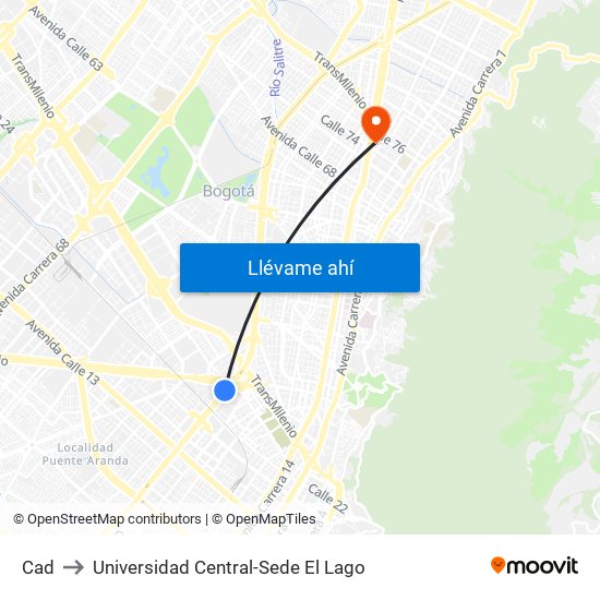 Cad to Universidad Central-Sede El Lago map