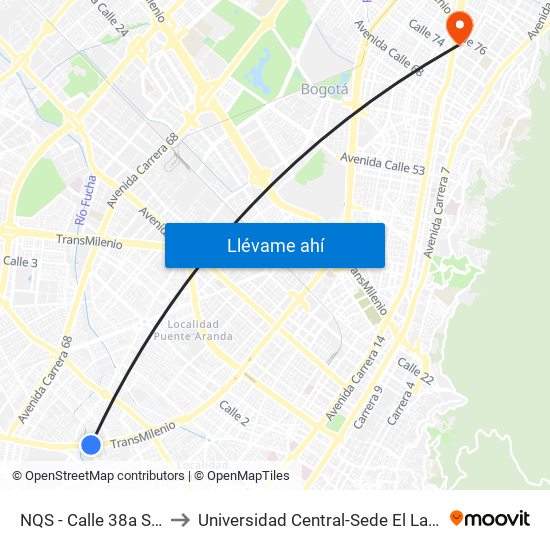 NQS - Calle 38a Sur to Universidad Central-Sede El Lago map
