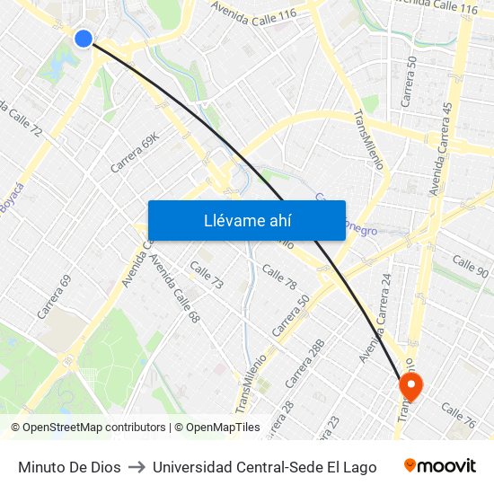 Minuto De Dios to Universidad Central-Sede El Lago map