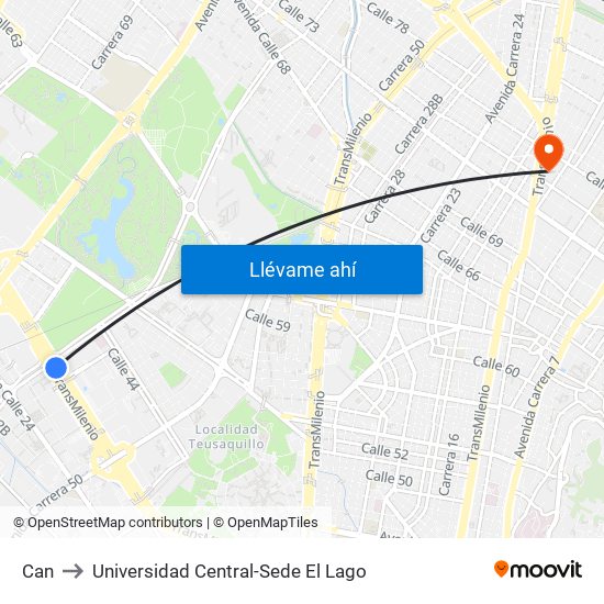 Can to Universidad Central-Sede El Lago map