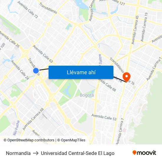 Normandía to Universidad Central-Sede El Lago map