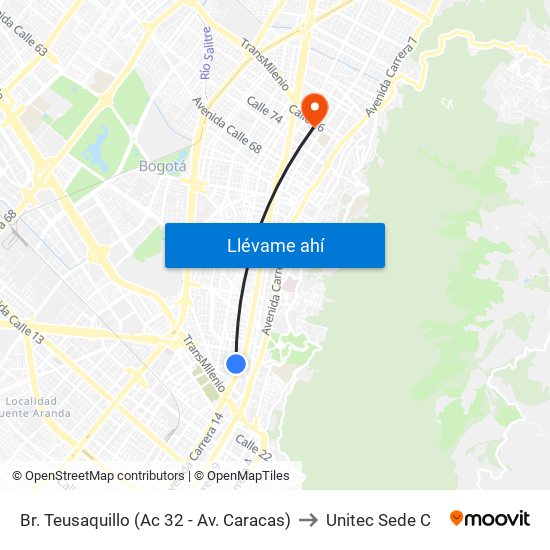Br. Teusaquillo (Ac 32 - Av. Caracas) to Unitec Sede C map