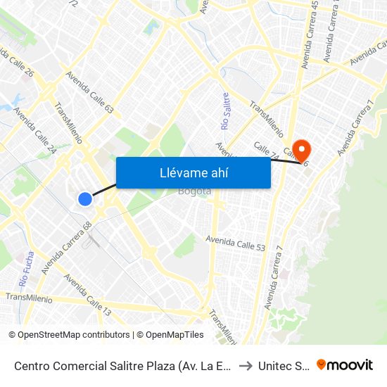 Centro Comercial Salitre Plaza (Av. La Esperanza - Kr 68b) to Unitec Sede C map