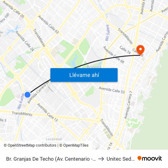 Br. Granjas De Techo (Av. Centenario - Kr 65) to Unitec Sede C map