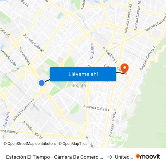 Estación El Tiempo - Cámara De Comercio De Bogotá (Ac 26 - Kr 68b Bis) to Unitec Sede C map