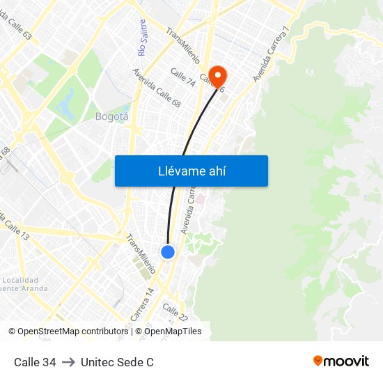 Calle 34 to Unitec Sede C map