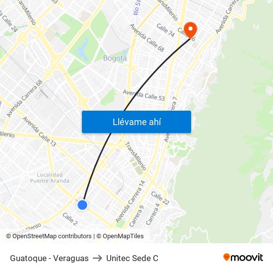 Guatoque - Veraguas to Unitec Sede C map