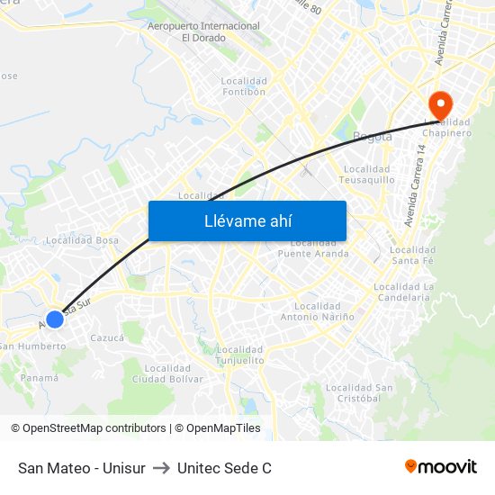 San Mateo - Unisur to Unitec Sede C map