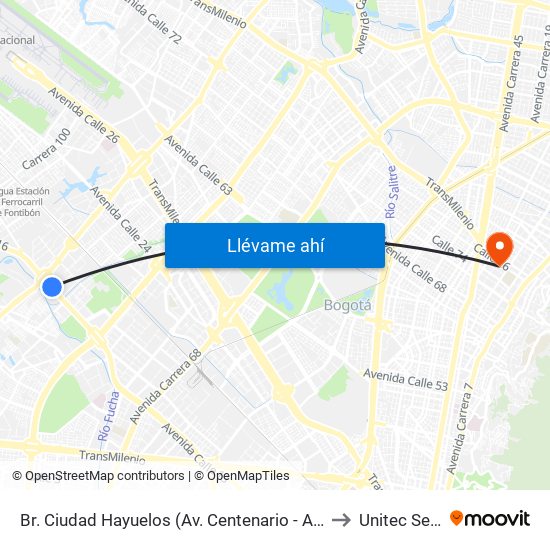 Br. Ciudad Hayuelos (Av. Centenario - Av. C. De Cali) to Unitec Sede C map