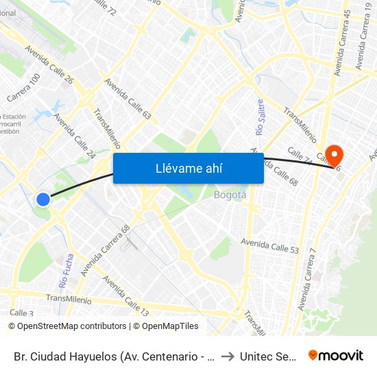 Br. Ciudad Hayuelos (Av. Centenario - Kr 78g) to Unitec Sede C map