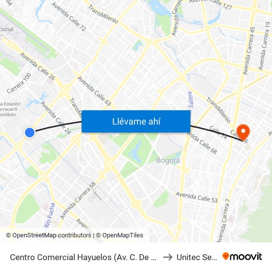 Centro Comercial Hayuelos (Av. C. De Cali - Cl 20) to Unitec Sede C map