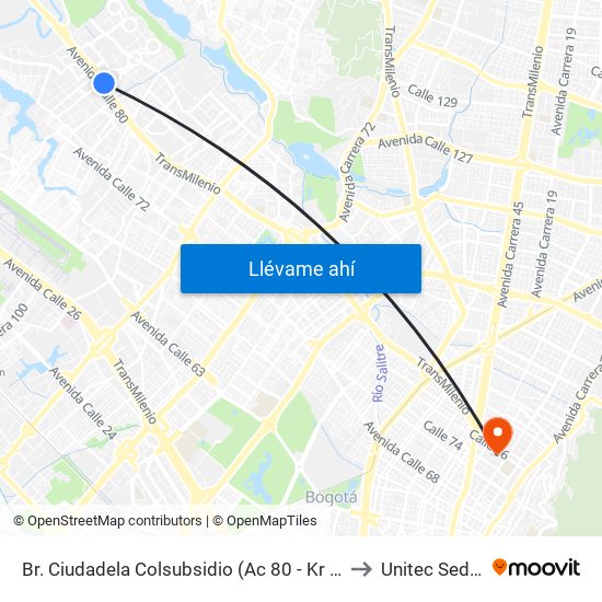 Br. Ciudadela Colsubsidio (Ac 80 - Kr 112a) to Unitec Sede C map