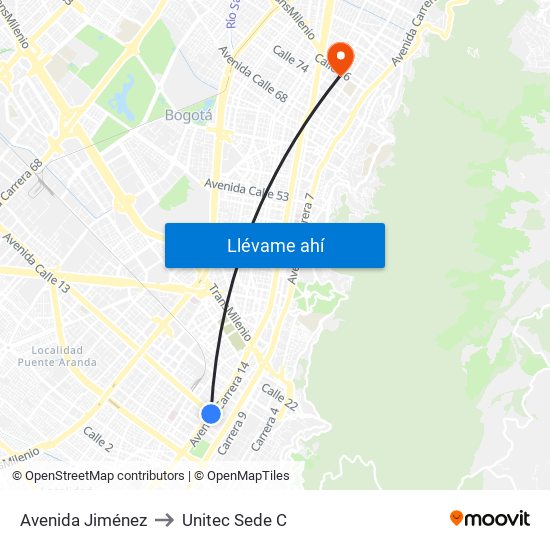 Avenida Jiménez to Unitec Sede C map