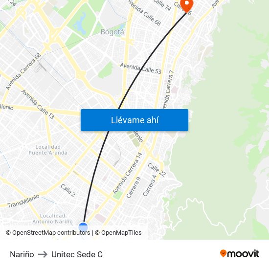 Nariño to Unitec Sede C map