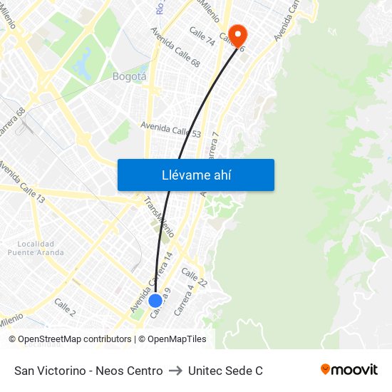 San Victorino - Neos Centro to Unitec Sede C map