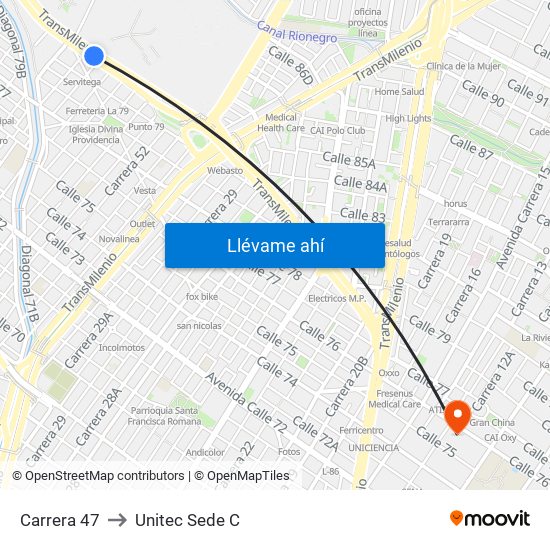 Carrera 47 to Unitec Sede C map